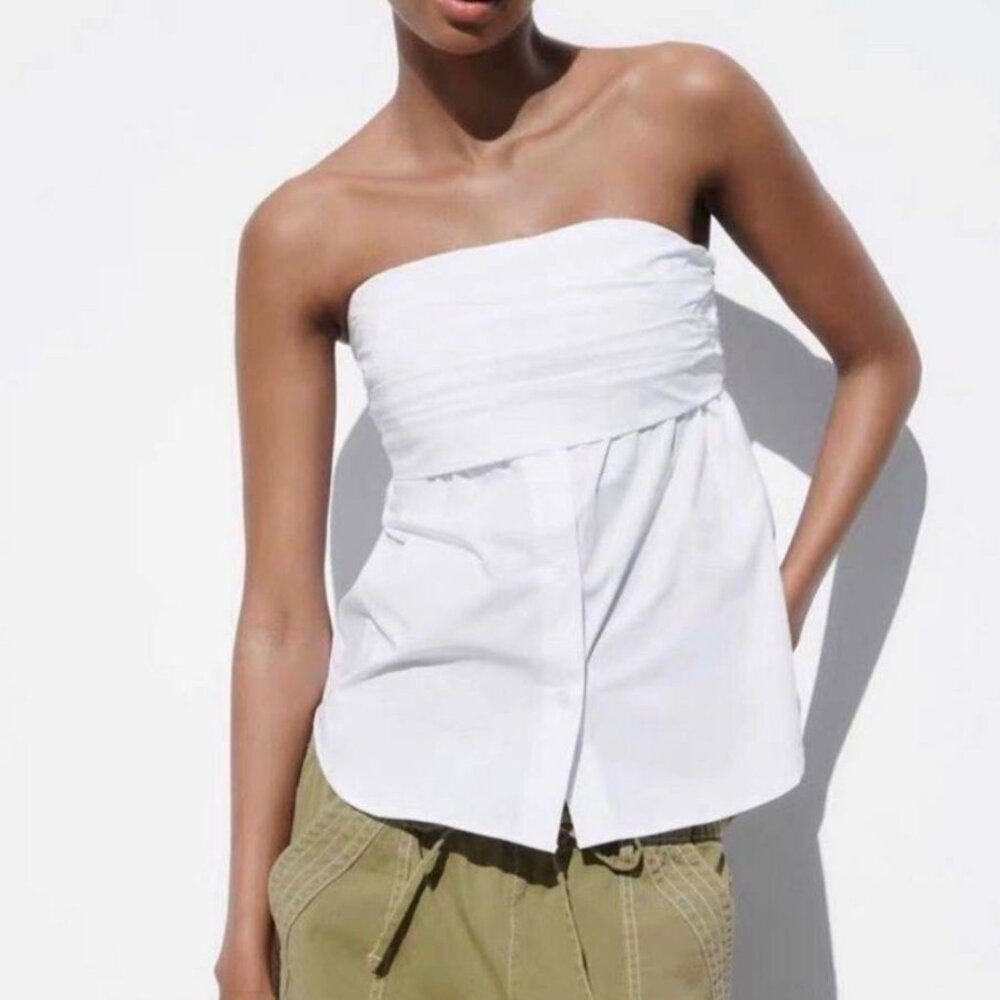 Zara Strapless Poplin Top White SMALL